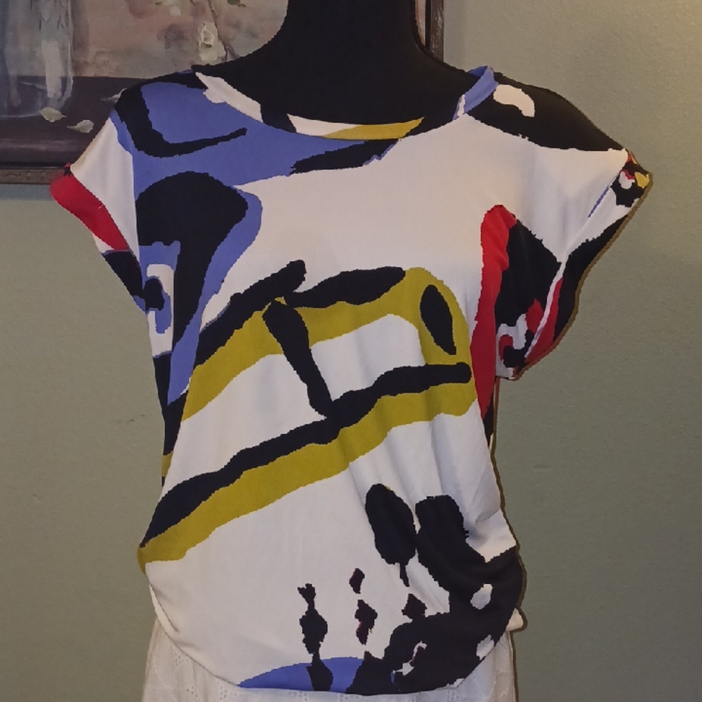 RACHEL Rachel Roy Multicolor Abstract Short Sleeve Top